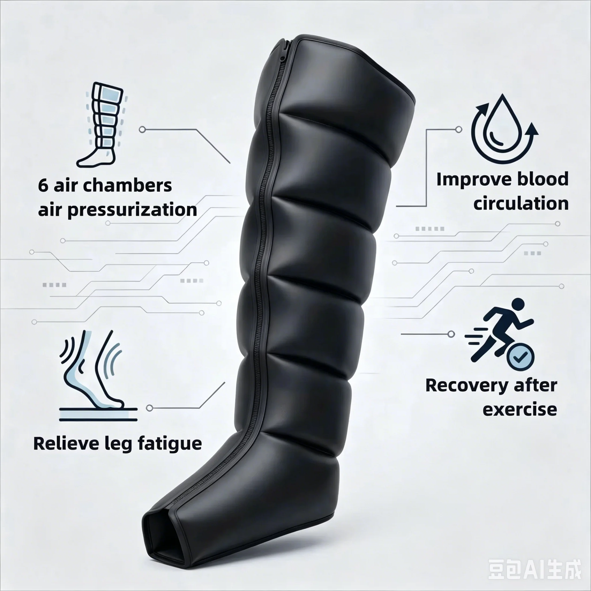 Six-Chamber Air Compression Leg Massager 360° Full Wrap Kneading Squeezing Post-Workout Relaxation Stress Relief