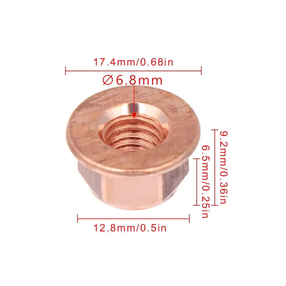 12PCS M8 Carbon Steel Copper Plated Hex Head Serrated Spinlock Flange Lock Nut Flashed Exhaust Manifold High Temperature Nuts