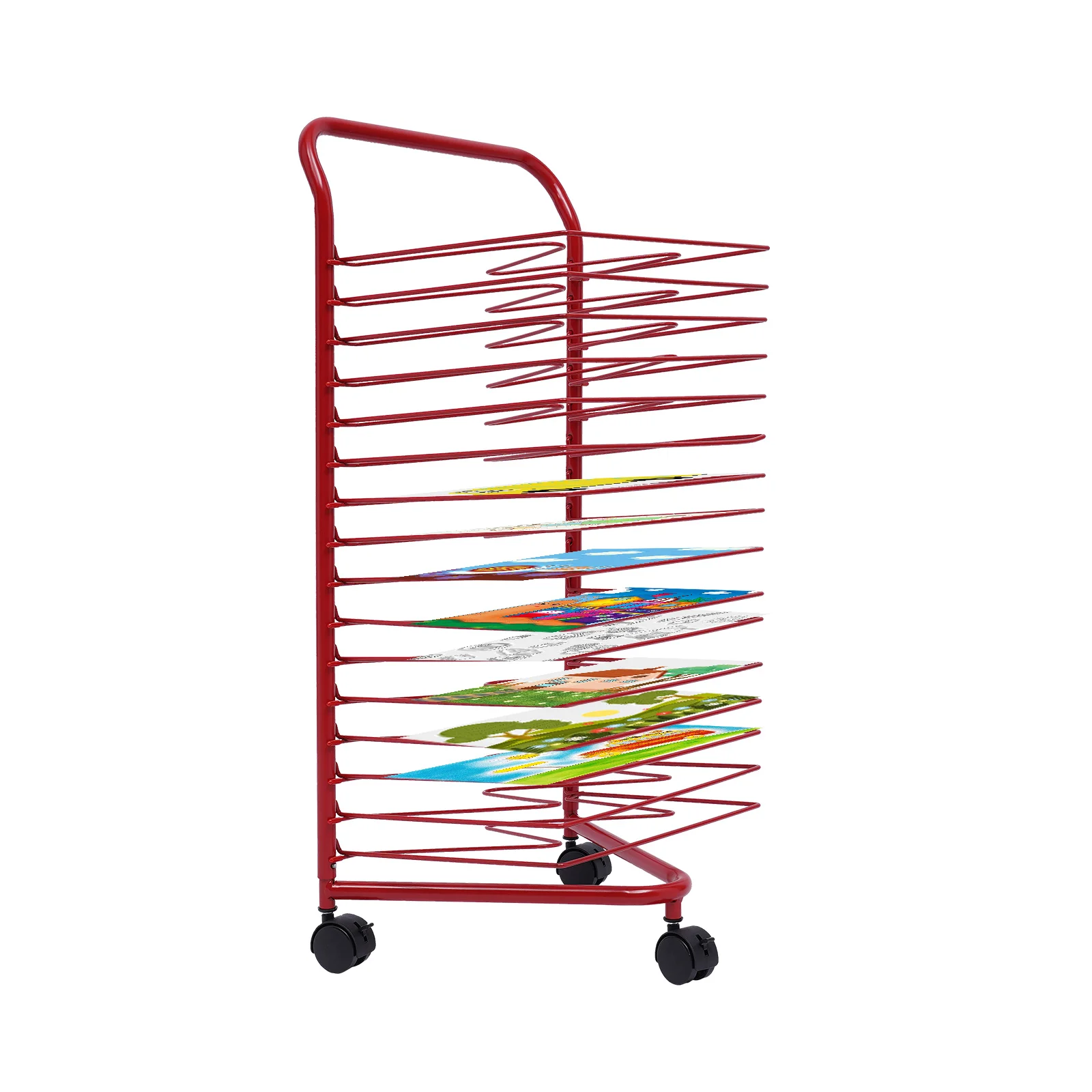 16 Shelves Art Dry Rack Metal Mobile Space Saver Ideal for Art Drying Displaying Storage in School Art Club or Home