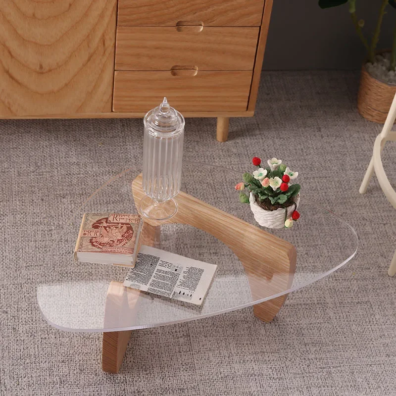 Dollhouse Miniature Items Lack Walnut Coffee Table 1:6 BJD Doll Mini Triangle Table Furniture Living Room Doll House Accessories