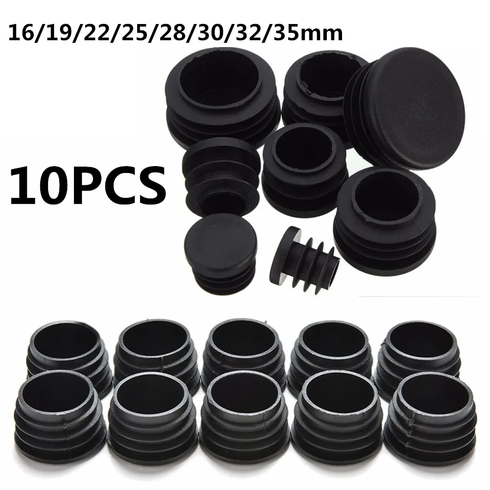 10Pcs/lot Pipe End Blanking Caps Bung Tube Insert Plug Round Black Diameter 16/19/22/25/28/30mm