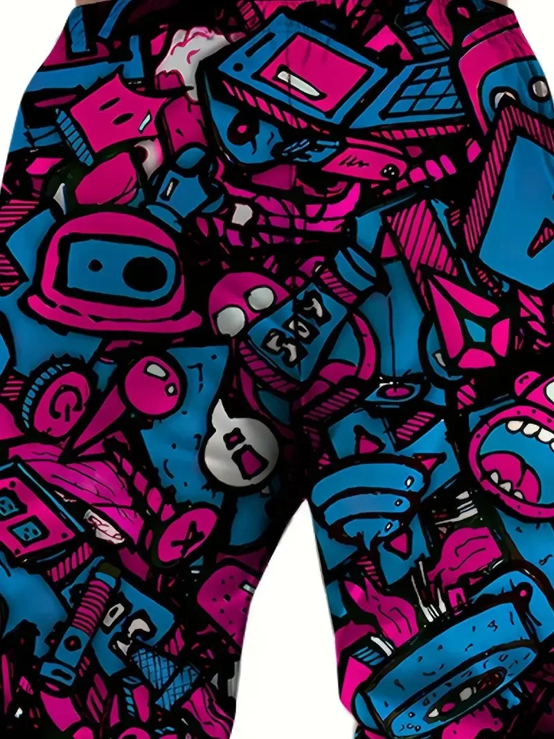 As novas calças masculinas para o outono de 2025 apresentam estampas de padrão de desenho animado 3D simples e elegantes de rua casual