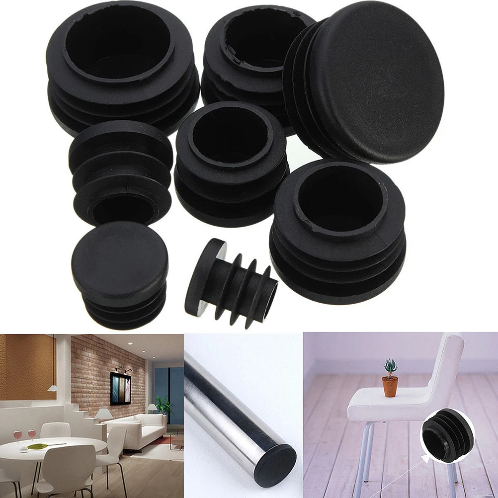 10pc Black Round Plastic Blanking End Cap Tube Pipe Inserts Plug Bung Insert Stopper For Chair Leg Pipe tapon tubo