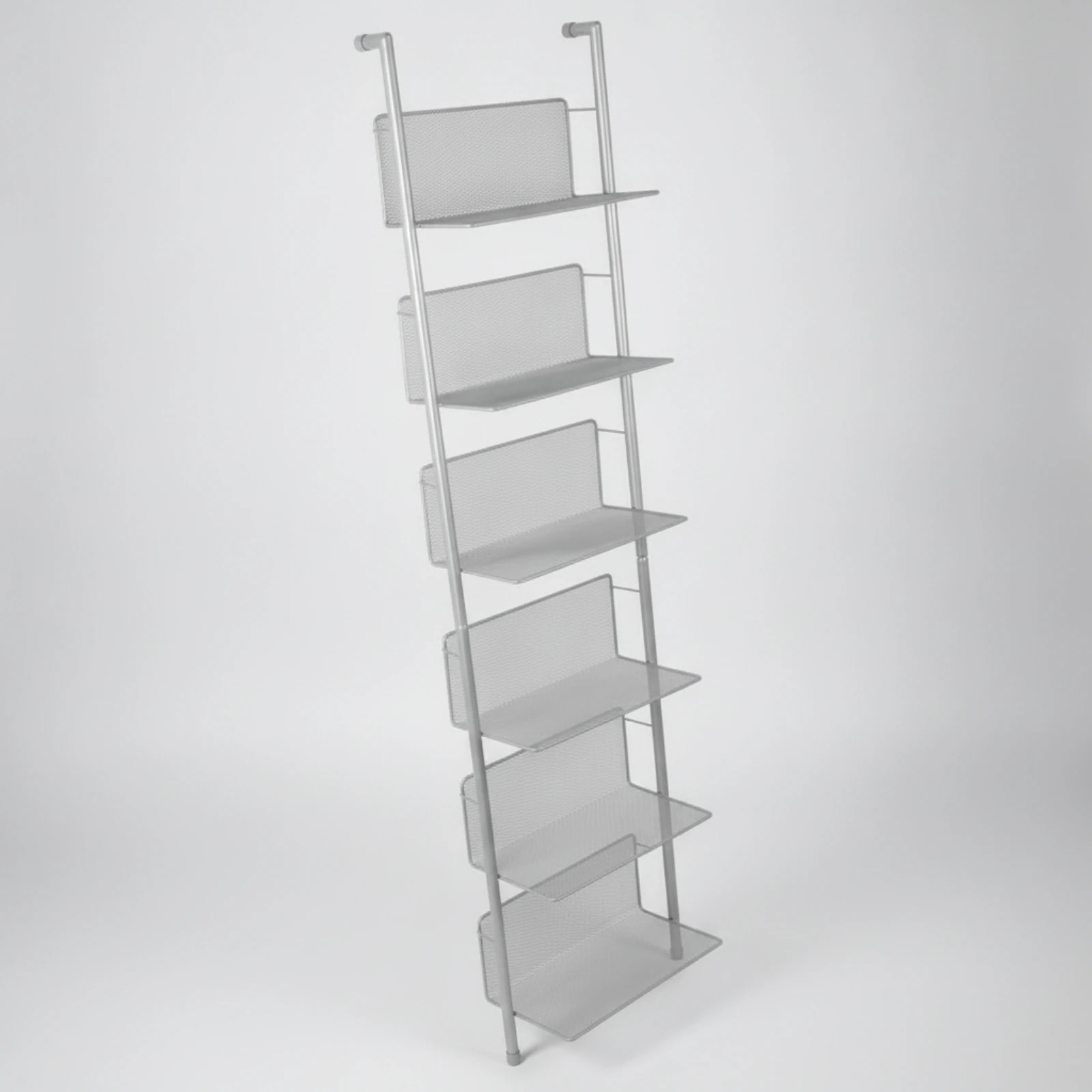 Metal Book Display Rack with Mesh Back Panels Sturdy Slim Ladder Shelf with Open Shelving Ladder-Style Magazine Rack Narrow