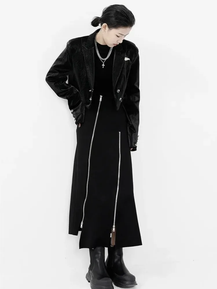 

2026 Woman Black Skirts Punk Style Irregular Zipper High Waist Skirt Pants for Women Gothic Black Hip Hop Skirts Female