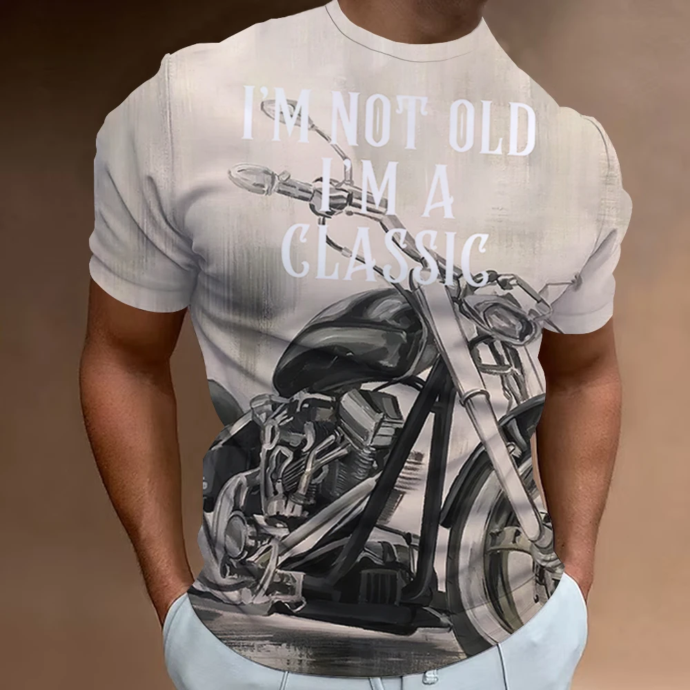 Vintage Motorcycle T-shirt Men 3D Car Print Short Sleeve Tops Street Ride Biker T Shirt For Mens T Shirt Oversized Tee Shirt Man