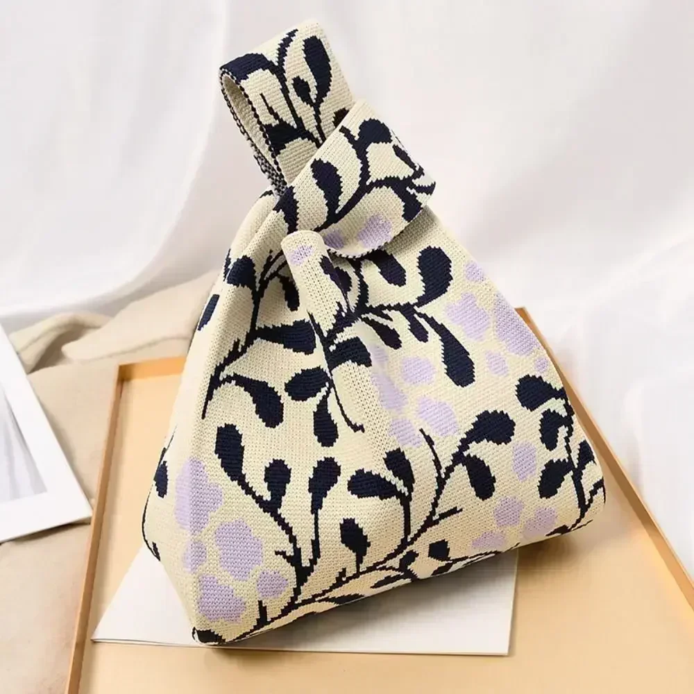 SN5  New Handmade Knit Handbag Women Mini Knot Wrist  Casual Color Tote  Student Reusable Shopping Bags