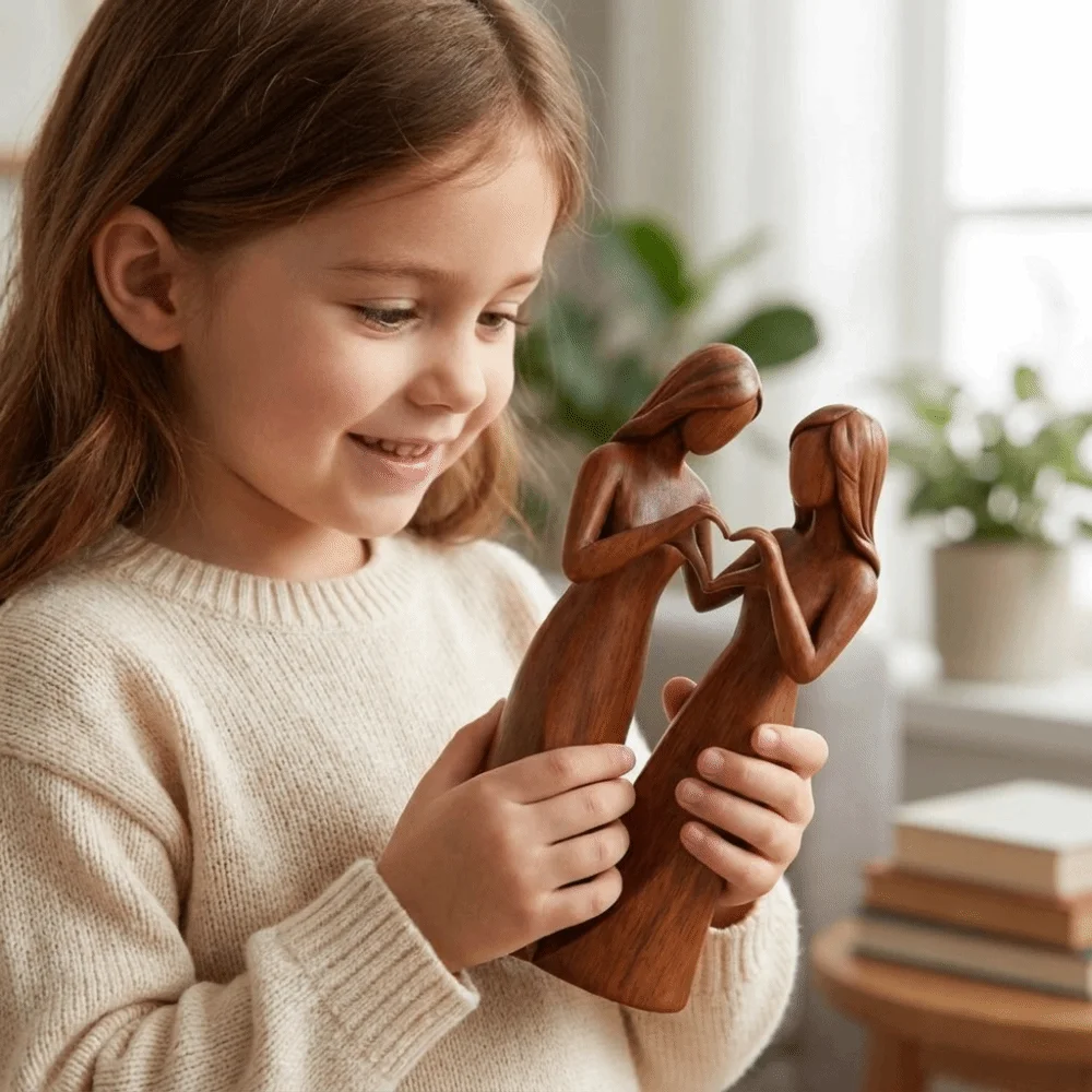Resin Sisters Figurine Realistic Natural Texture Imitation Wood-carved Ornament Cartoon Desktop Decorations Birthday