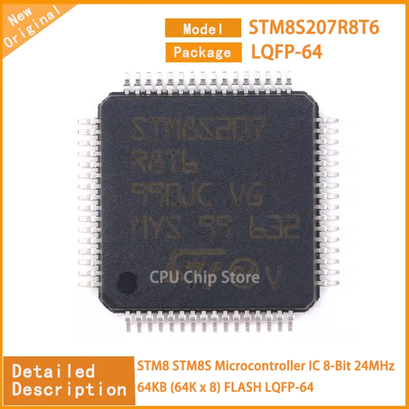 5Pcs/Lot  New Original   STM8S207R8T6 STM8S207 STM8 STM8S Microcontroller IC 8-Bit 24MHz 64KB (64K x 8) FLASH LQFP-64