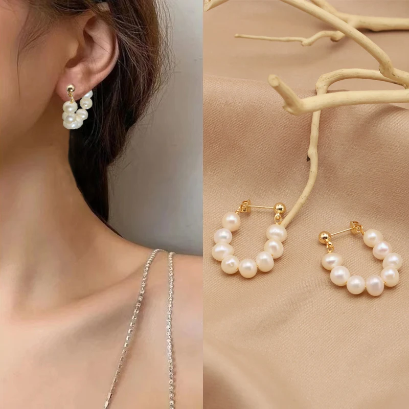 GLSEEVO Natural Pearl 2022 New Korean Style Pearl Earrings For Women Geometric Stud Earring Girl Party Luxury Jewelry