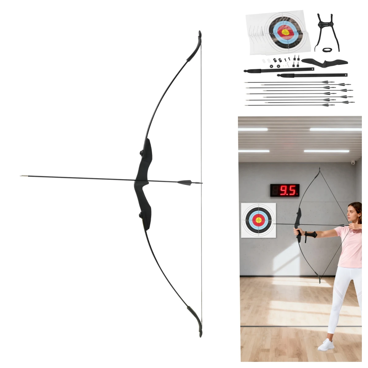 Image of 30LBS Recurvebogen- und Bogen-Set für Erwachsene, linke und rechte Handhaber, 80 cm Pfeil für Zielübungen, Sportwettbewerbe