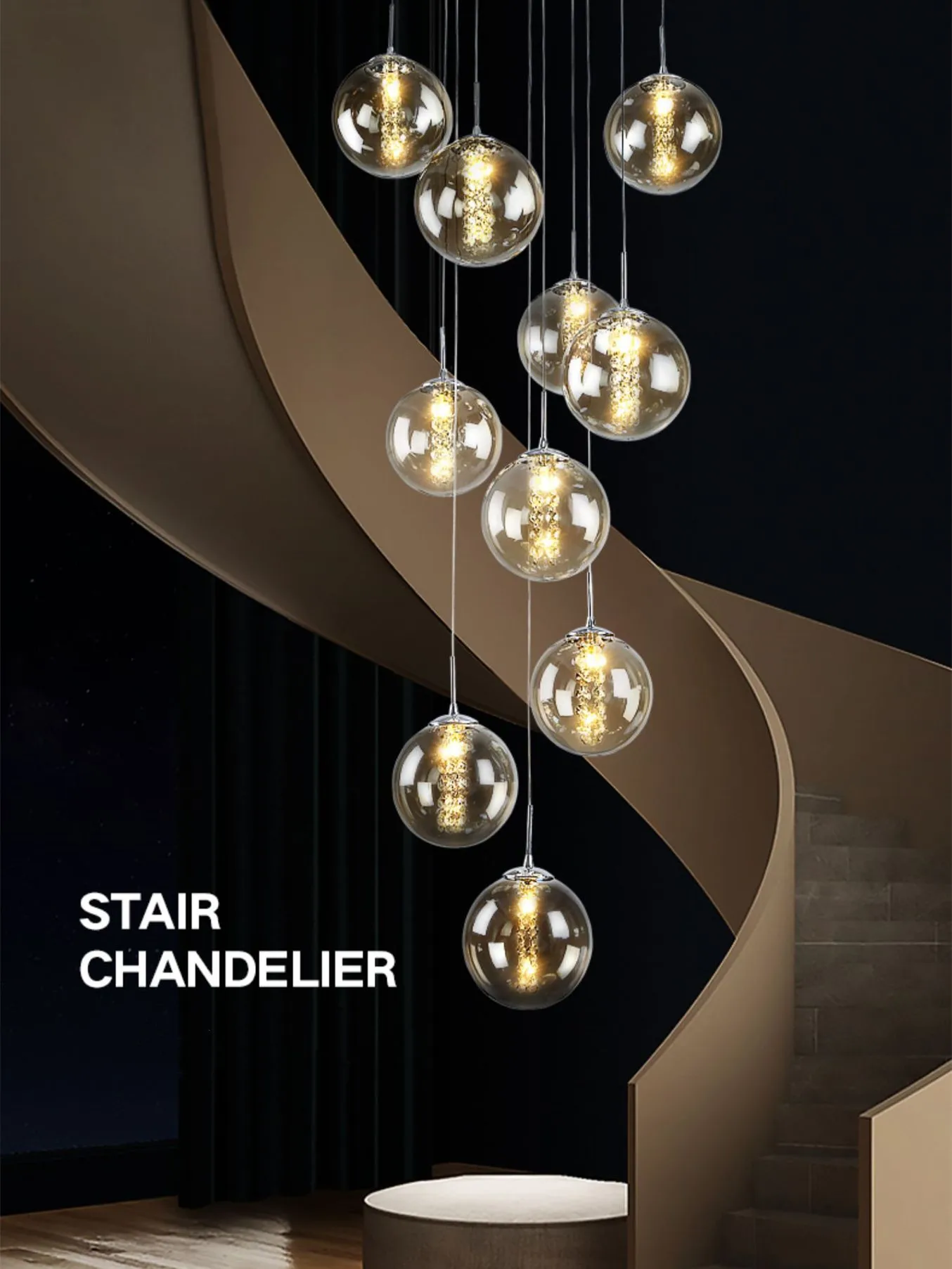 Nordic Modern Glass Lampshade Chandelier Villa Hotel Staircase Handrail Chandelier 110V127V220V240V Household Lighting Fixtures