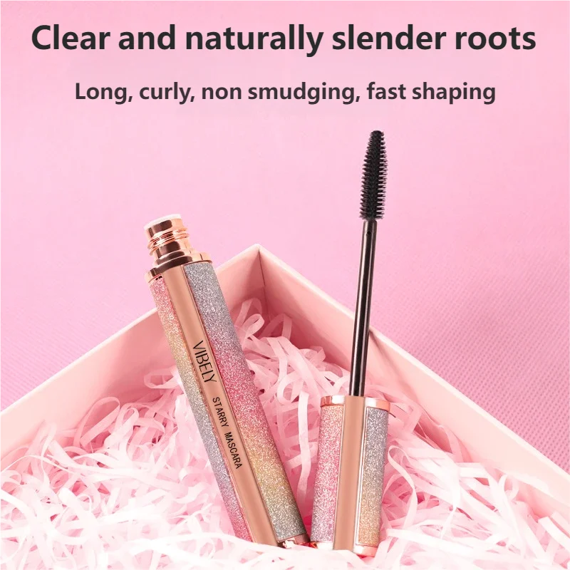 Rímel VIBELY Viral Hit Starry Glitter - Alongamento Volumizing Curling, à prova d'água, à prova de suor, à prova de manchas, de longa duração, negrito L