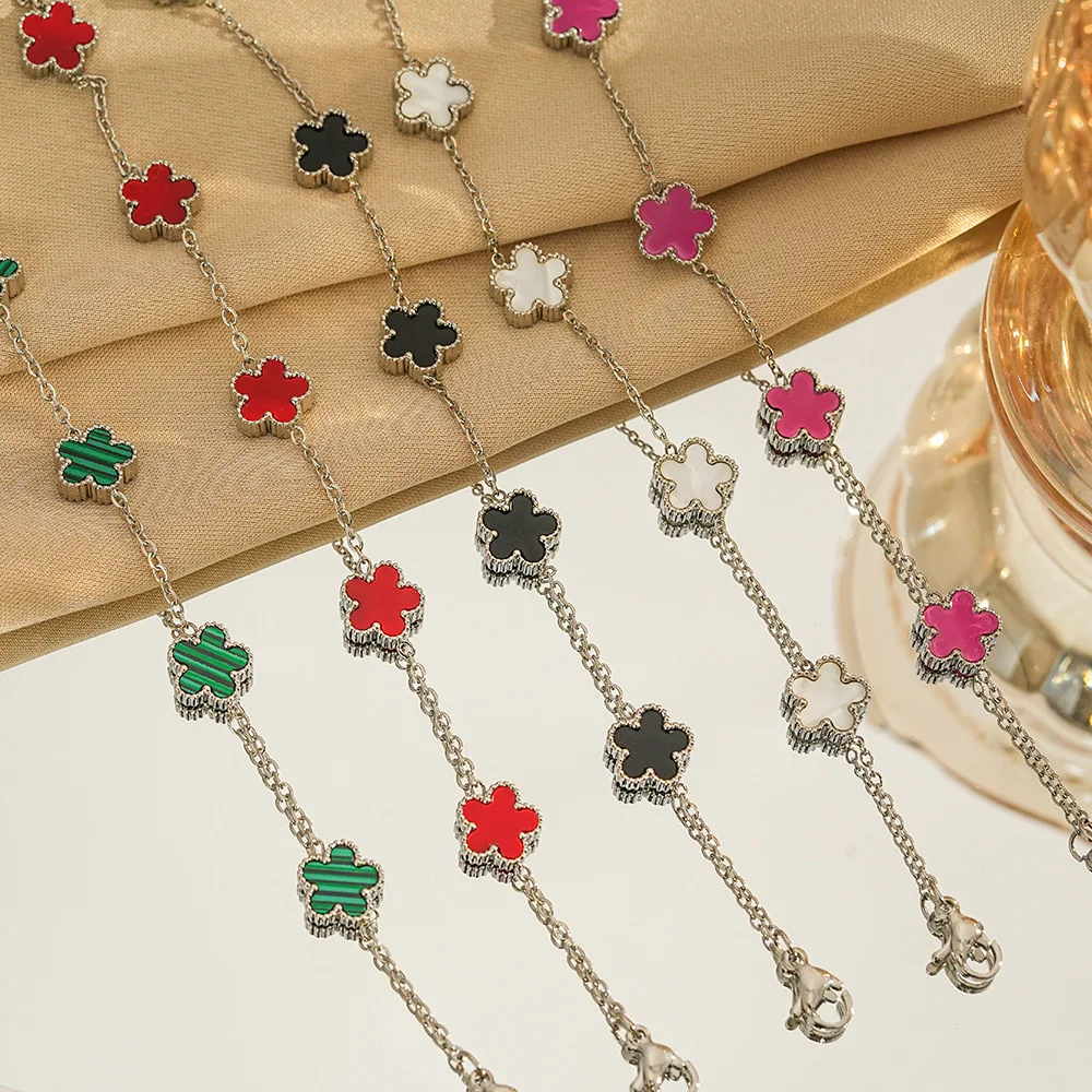 

New Trend Stainless Steel Five-Leaf Flower Bracelet for Women Waterproof Non-Tarnish Adjustable Chain Jewelry