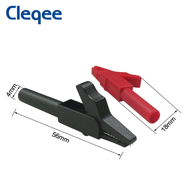 Cleqee P2007 10PCS 56mm Alligator Clips with 4mm Jack for 4mm Banana Plug Safe Crocodile Clamp Test Accessories 300V/15A