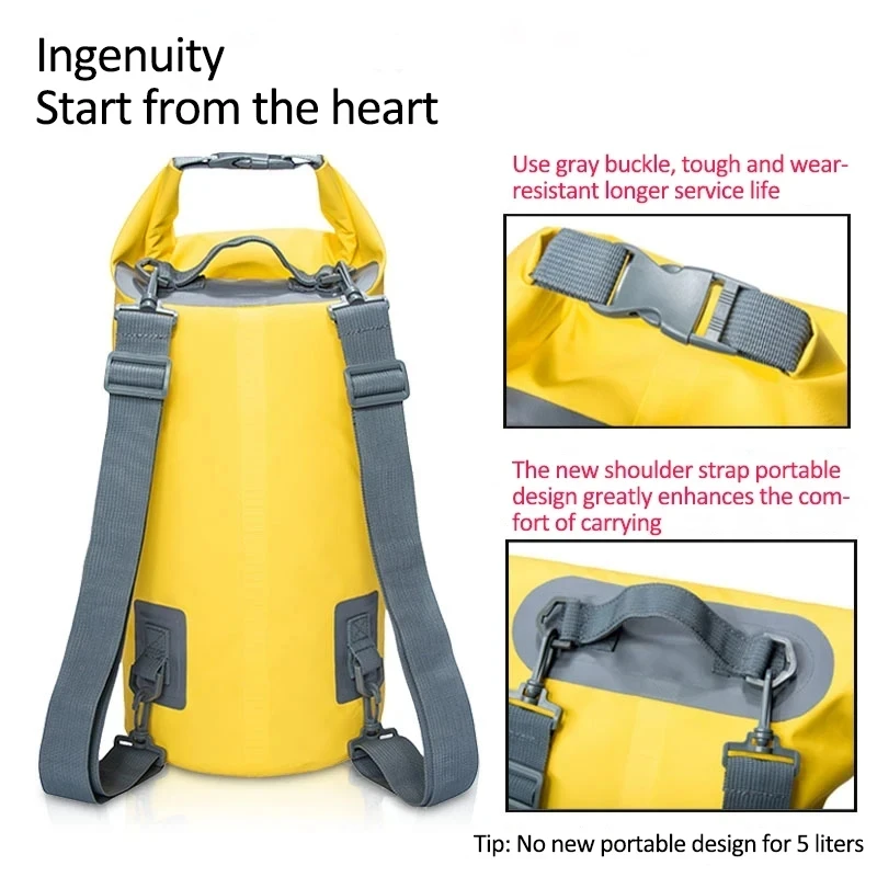 PVC Waterproof Dry Bag Double Shoulder Outdoor Sport Bag for Trekking Floating Sailing Canoing Boating Swimming Storage Backpack