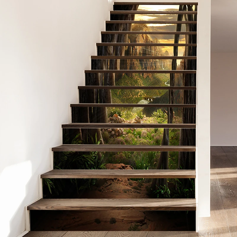 Sunshine Canyon Streams Vinyl Stair Stickers for Creative Home Decoration Aesthetic Rooms Staircase Steps Landscaping Wallpaper