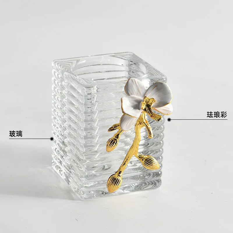 Zml floral glass storage desktop organizer - makeup, eyebrow pencil, brush holder, candle holder