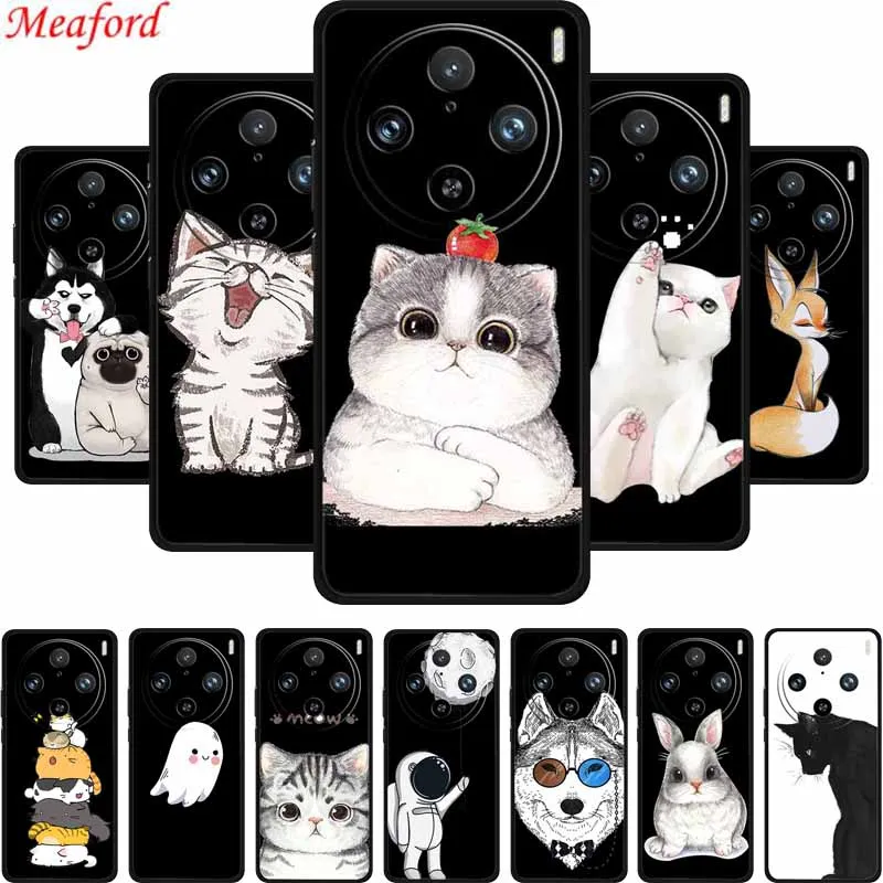 Funda For Vivo X100s Pro Case Cute Cartoon Cat Black Silicone Soft Phone Case For Vivo X100s Pro Back Cover Cases X100sPro 6.78