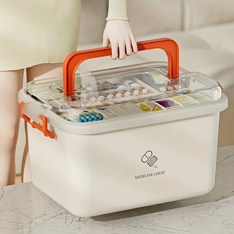 1pc The Finest Instructor Home Care Medicine Container, Portable First Aid Kit, Home Plastic Medicine Container