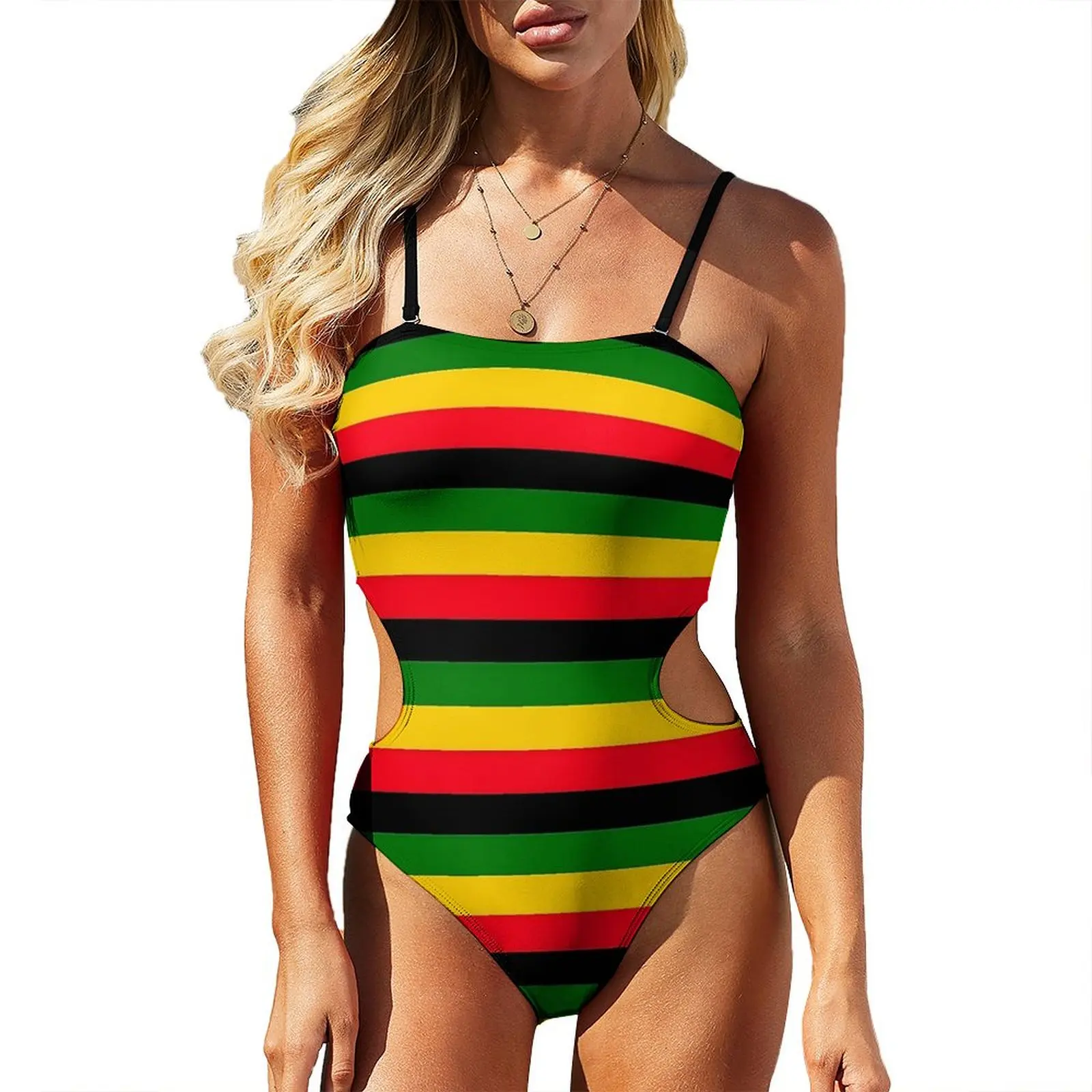 Jamaican Flag Swimsuit Sexy Green Yellow Red Stripes One Piece Swimwear Push Up Swimsuits Sweet Design Beach Wear Birthday Gift