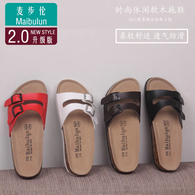 

Women 2023 Men New Design Black White Flat Flip Flops Cork Slippers Fashion Beach Outside Popular Buckle Comfortable Sandals