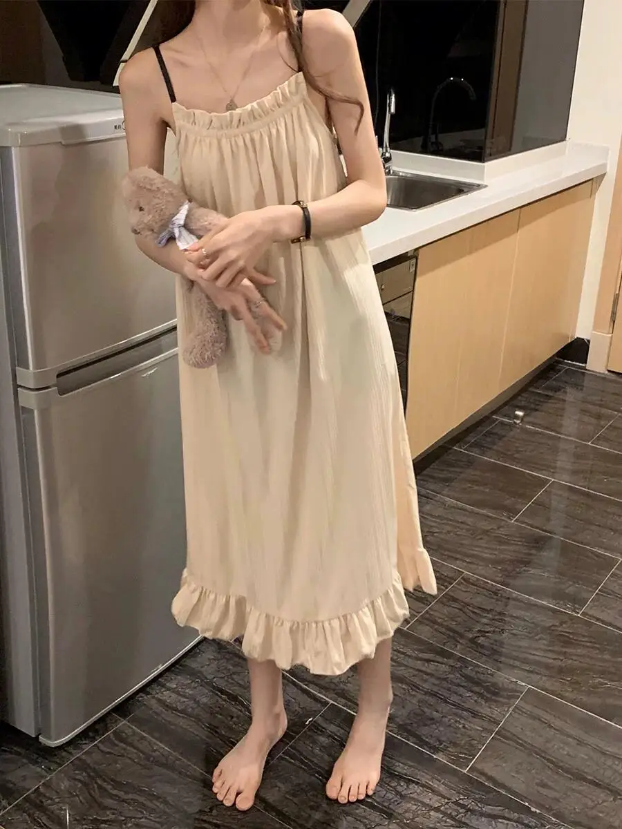 

Summer Princ Sle Women's Spwear Strap Long Dr Home Clothes Outdoor Wearable Ladies Nightgown Sweet Sle Pyjamas