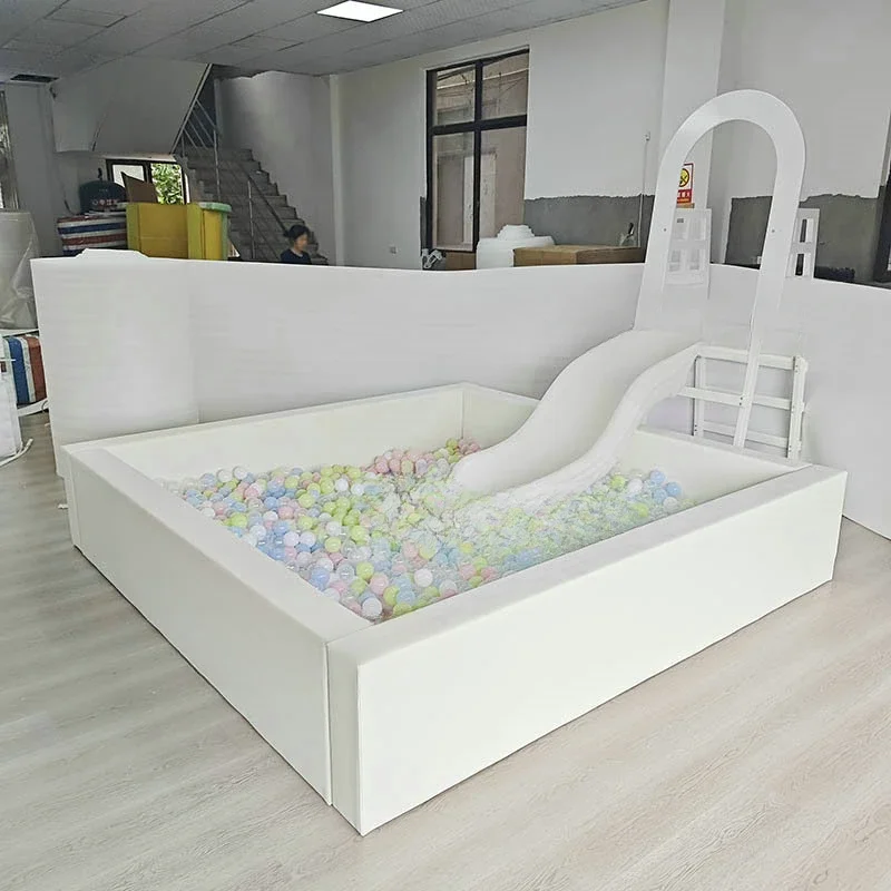 White ball pit with slide White toddler adult soft play White plastic ball pit slide Round square ball pit