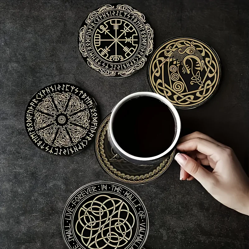 2D Norse Scandinavian Design Wooden Cup Mat Beverage Mats Coffee Table Surface Guard Drink Pads Household Living Room Ornament I