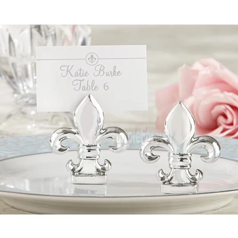 100pcs/lot Wedding Favor Party Decoration Fleur De Lis Silver-Finish Place Card Holder Photo Holder Table Number Holder