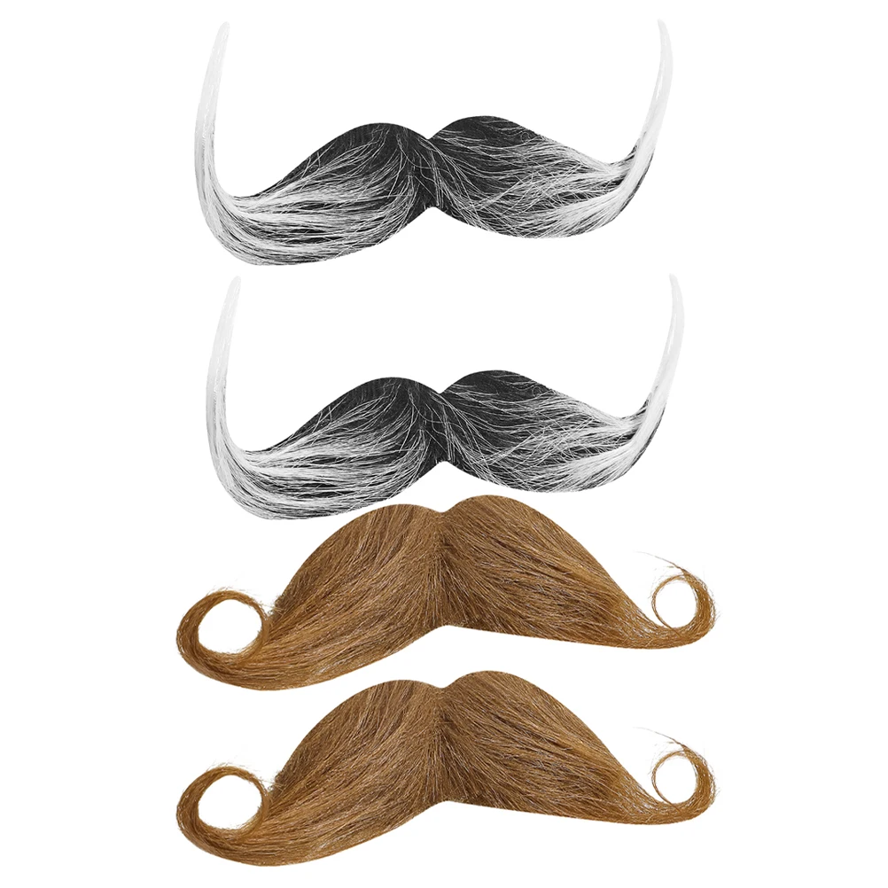 หนวดปลอม 4 ชิ้น สำหรับงานปาร์ตี้ หนวดผู้สูงอายุเหมือนจริง สำหรับแต่งกายฮาโลวีน อุปกรณ์ประกอบฉากคอสเพลย์ อุปกรณ์เสริมตลกๆ สำหรับงานปาร์ตี้ฮาโลวีน