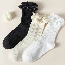 3 Pairs/Set Women's Sweet Lolita JK Style Ruffle Solid Mid Tube Socks Cute Comfy Suit In All Seasons For Daily Dress