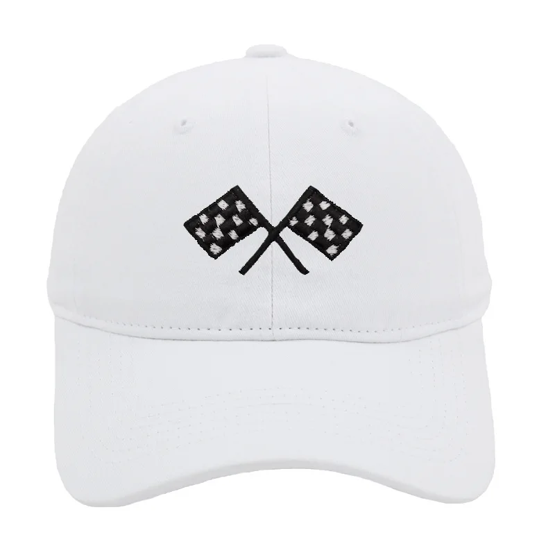 

New Racing Flag Embroidered Baseball Cap Black and White Double Flag Cotton Soft Top Duckbill Hat for Men Outdoor Sun Shading