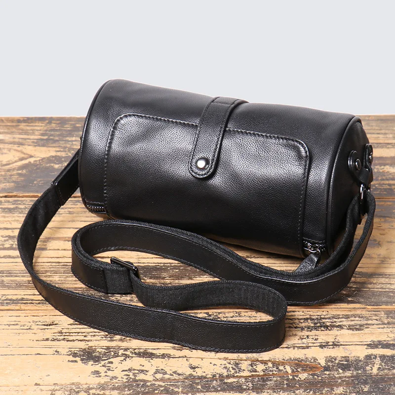 

New Men's Vintage Genuine Leather Cylindrical Bag Cowhide Shoulder Bag Also Perfect As A Women's Crossbody Round Barrel Backpack