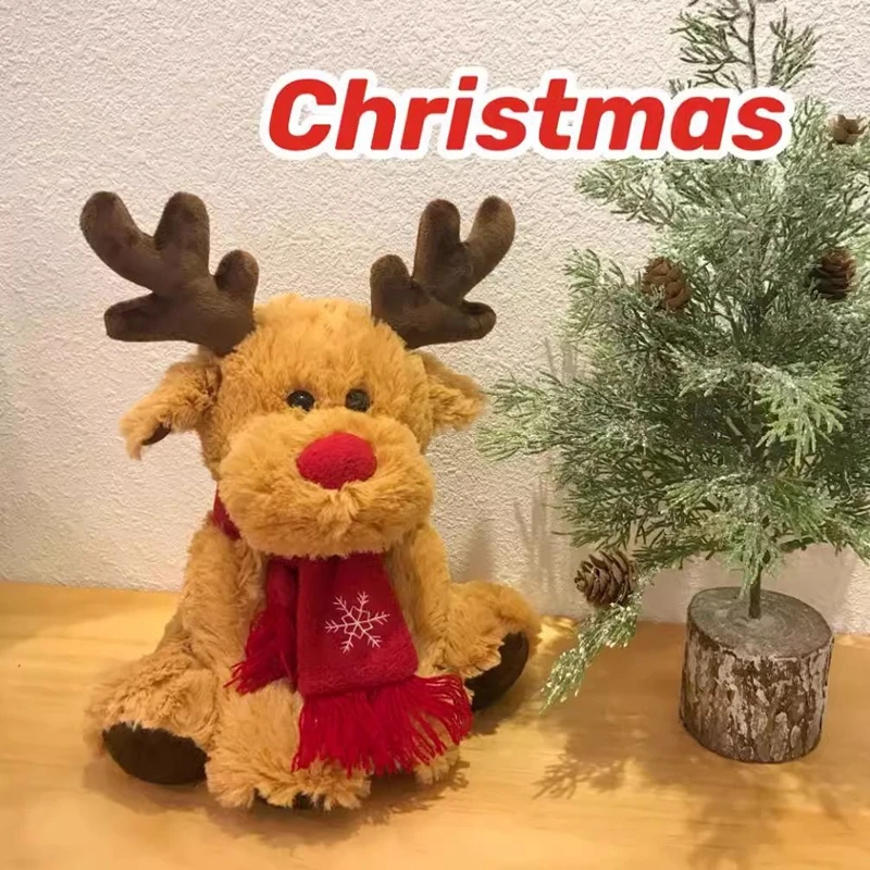 

28CM Christmas Reindeer Scarf Plush Stuffed Doll Toy Home Sofa Decoration Gifts For Children New Year Decor Accessories Festive