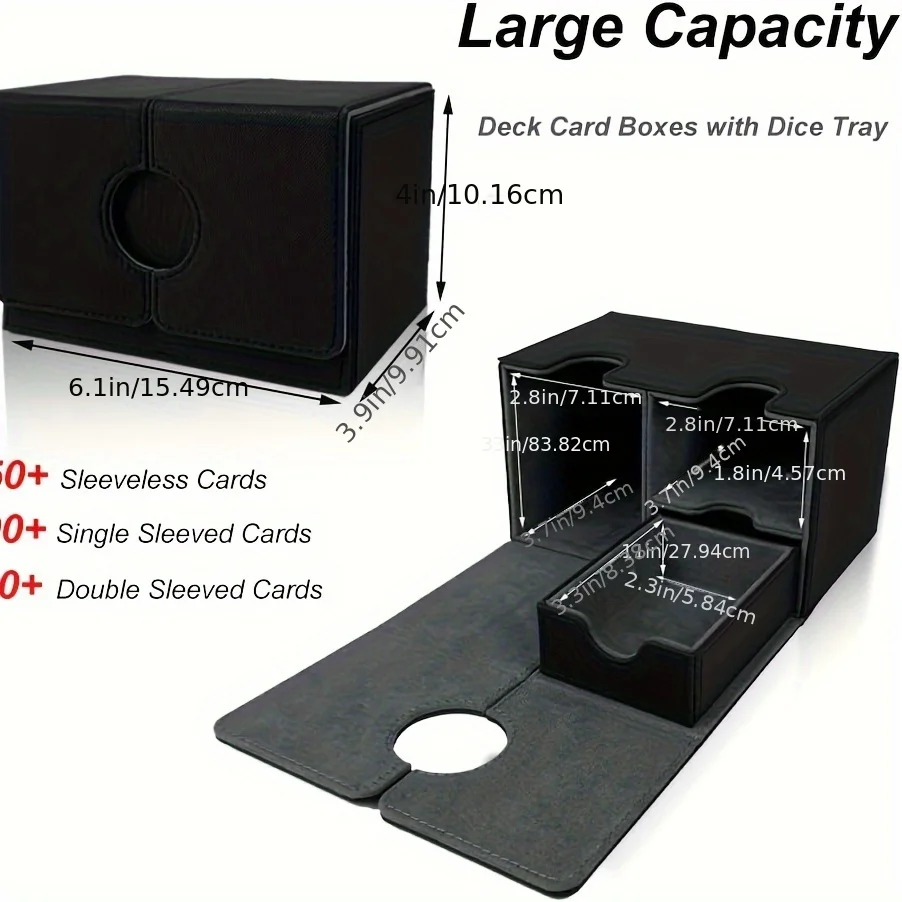 Caja de baraja de cartas con bandeja de dados para MTG, tarjetero con imán fuerte de cuero PU, organizador de tarjetas para más de 200 tarjetas de una sola manga