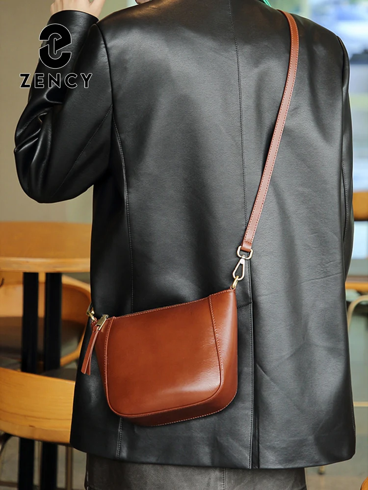 Zency Genuine Leather Small Beige Handbag Crossbody For Ladies Retro Black Phone Purse Women\'s Shoulder Messenger Bags 2024 Sac