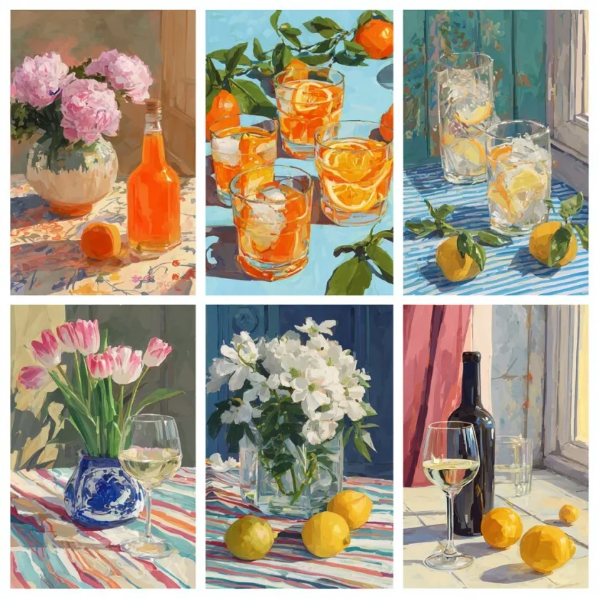 6 Stücke DIY-Malereien mit Vase und Eisgetränken, voller ständiger Freude, geeignet zur Wanddekoration im Haus. – Detail 2
