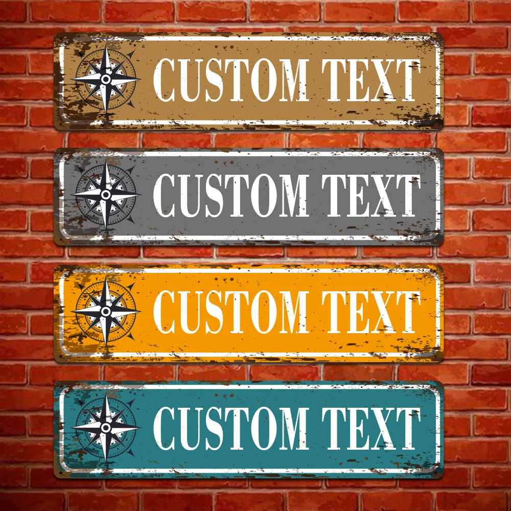 

1pc 4 styles nice compass brown/sliver/yellow/blue Personalized Text Iron Wall Signs Metal Wall Plaque For Home Decor