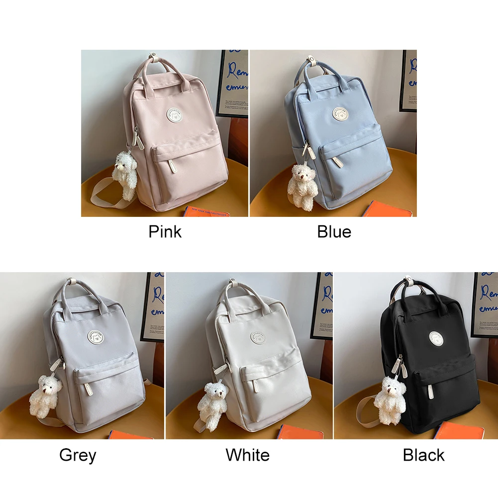 Teens School Backpack Large Capacity with Plush Pendant Childrens Rucksack Solid Zipper for Work Camping Sports Travel Backpack