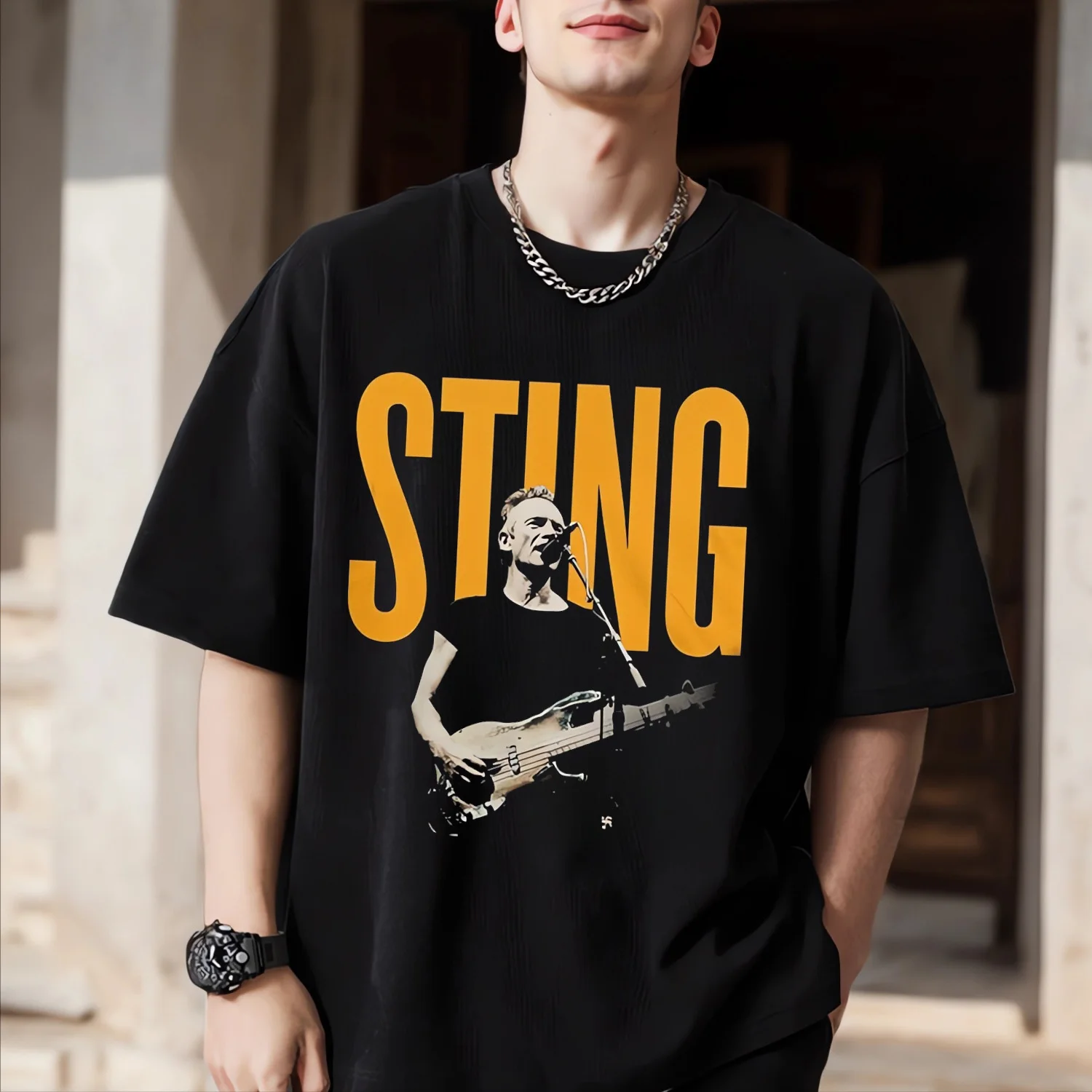 Camiseta de concierto STING, camisa estampada para cantar y tocar guitarra, ropa de calle Harajuku de manga corta divertida, ropa gráfica para hombres