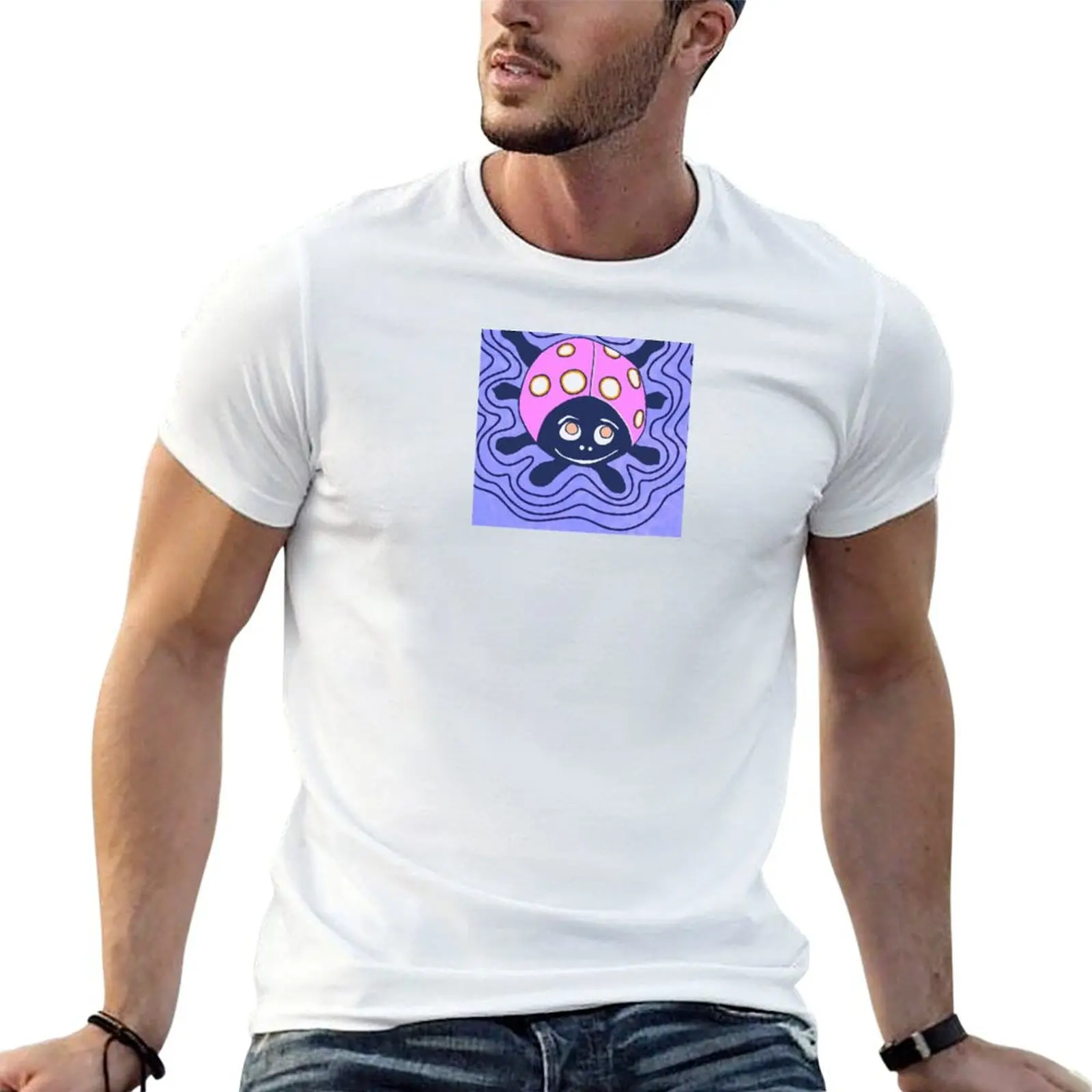 

Pink Ladybug with Waves T-Shirt man graphic t shirt t shirts for man graphic tees t shirt man casual T-shirt