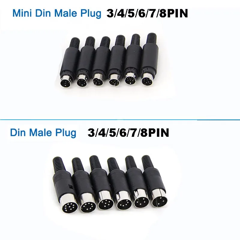 Soldering Cables Mini or DIN 3/4/5/6/7/8 Pin Male Connector S-Video Terminal Circular Plug Plastic Handle Adapter B4