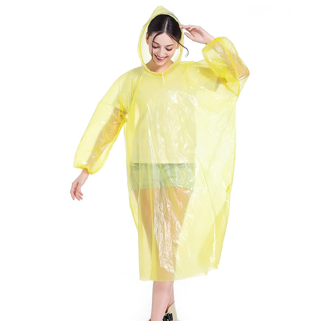 حزمة عائلة AED2-Ponchos، معطف المطر للبالغين والأطفال يمكن التخلص منها أو قابلة لإعادة الاستخدام مع غطاء رأس برباط 5 عبوات