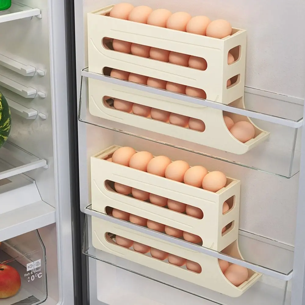 30 Grids Refrigerator Egg Storage Box Plastic Space Saving Automatic Scrolling Egg Holder Large Capacity Dedicated