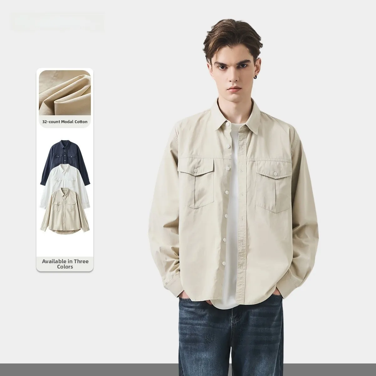 

Men's Modal Long Sleeve Casual Shirt Loose Fit Versatile Workwear Casual Style Chinese Production Daily Wear Open Cardigan