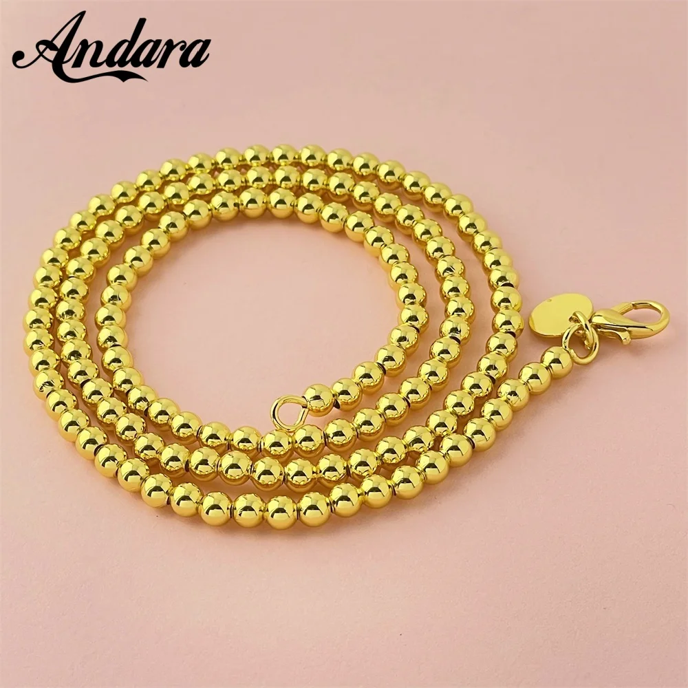 Andara 925 Pure Silver Necklace 18k Gold Plated 4mm Buddha Beads Fashion Charm for Women&Men Jewelry Gifts 40-50CM