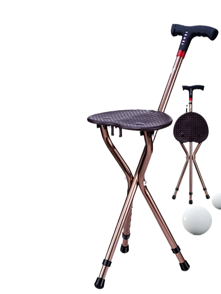 Crutch-type stool for the elderly with lights multi-functional non-slip three-legged walking stick intelligent crutch chair