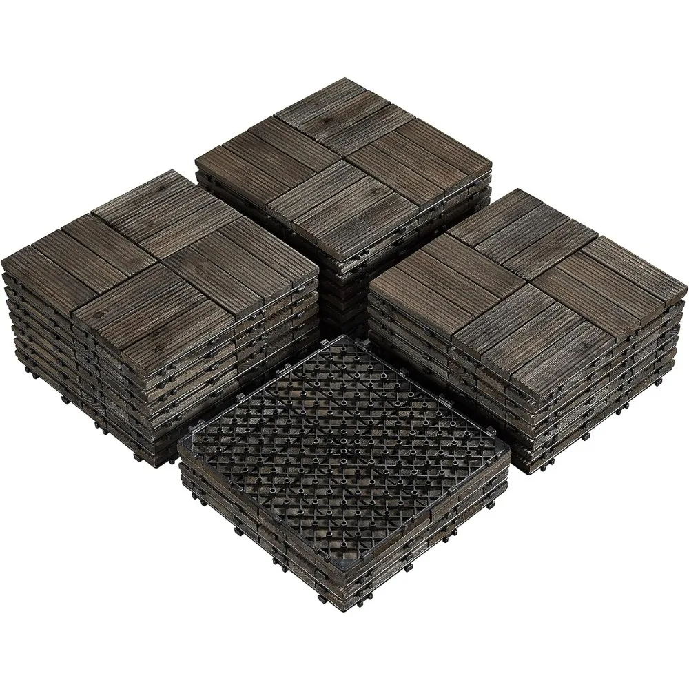 

27PCS 12x12in Patio Tiles Solid Wood Deck Interlocking Deck Tiles for Outdoor Flooring Water Resistant for Indoor Outdoor Black