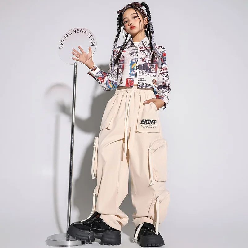 

Hip-Hop Dance Girl Jazz Dance Boy Suit Halloween Day Street Dance Performance Must-Have Vintage Shirts+Cargo Pants +Vest